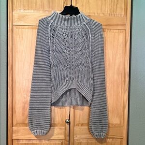 Free People Gray Cable Knit Turtleneck Sweater